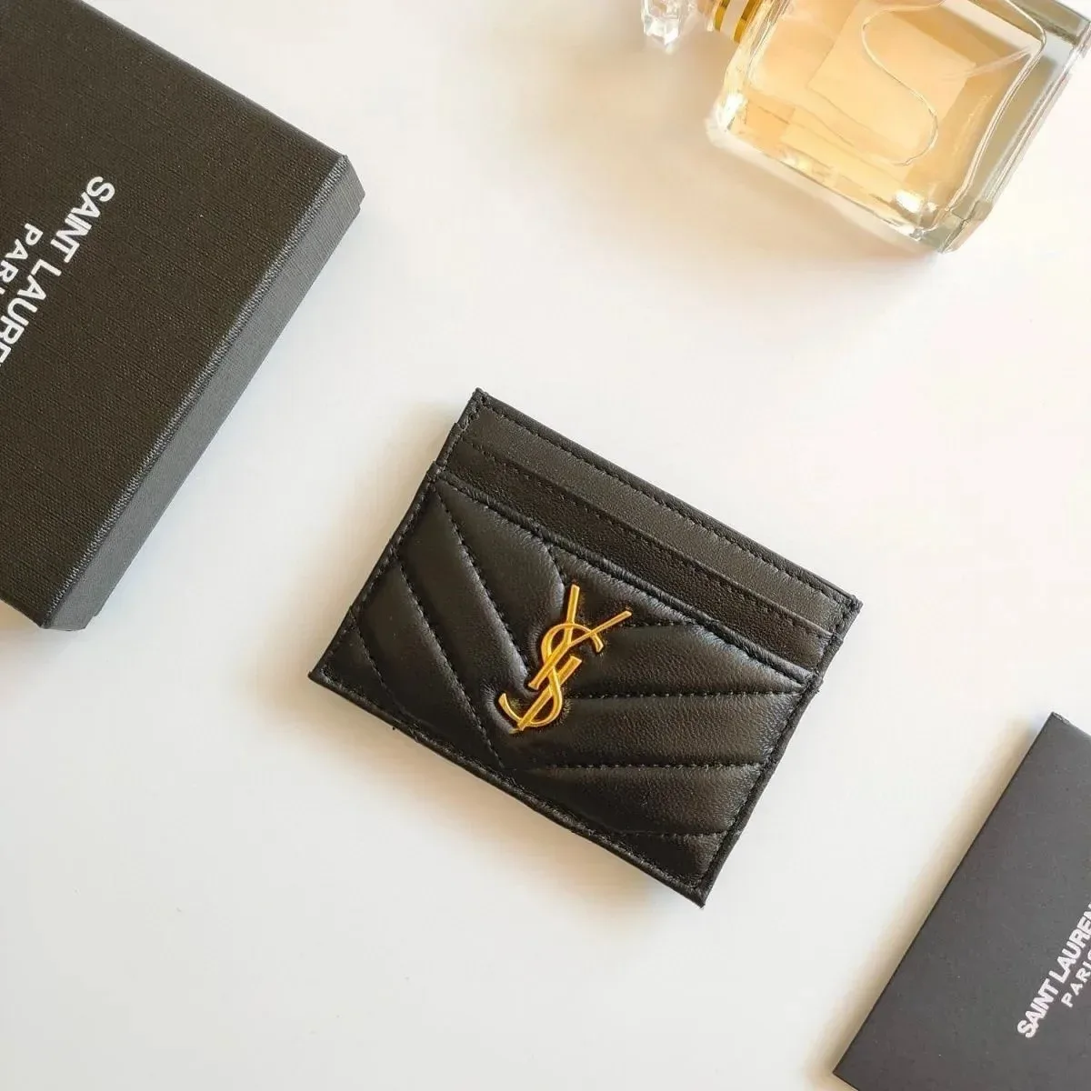 Saint Laurent YSL Black Quilted Card Holder
