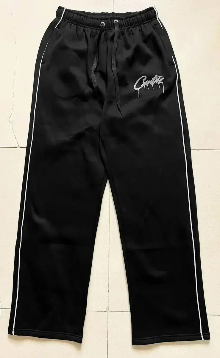 Unisex Black Sweatpants with White Side Stripes and Logo