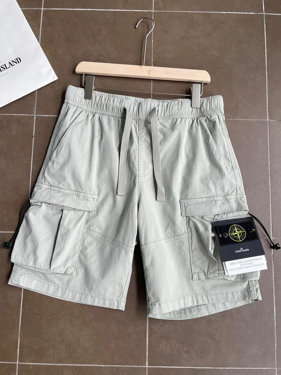 Stone Island Tank Shield Ghost Piece Light Grey Cargo Shorts