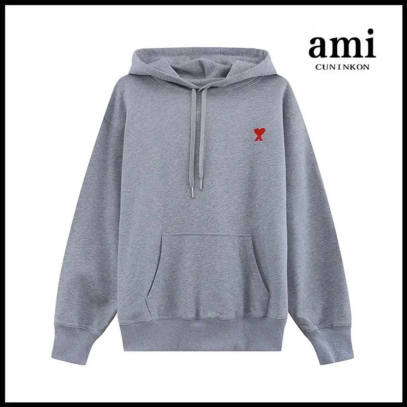 Ami Ami de Coeur Grey Hoodie with Red Heart Logo