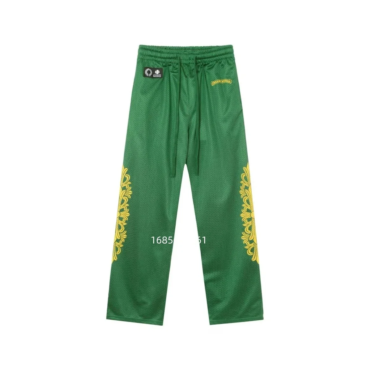Green Embroidered Mesh Track Pants