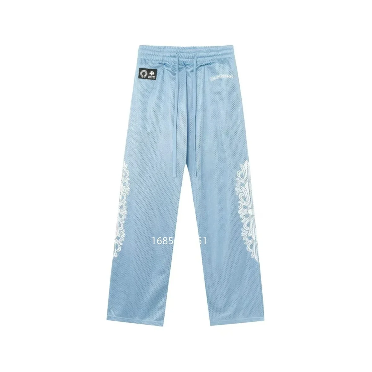 Chrome Hearts CH Cross Light Blue Embroidered Pants