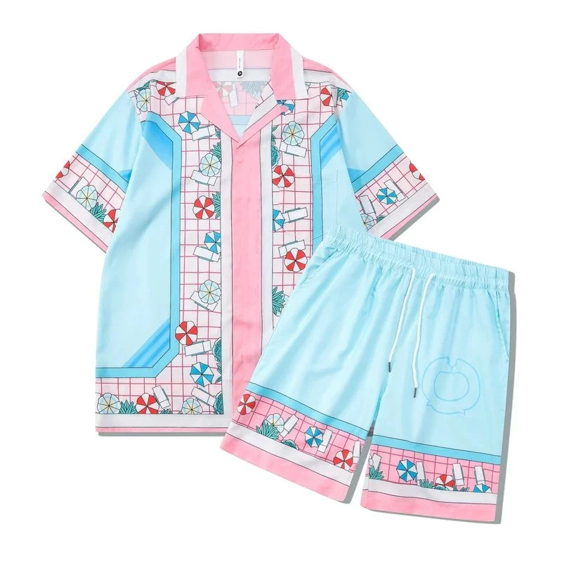 Unisex 06粉蓝 Printed Short Set Casual Co-ord Set
