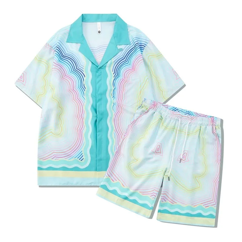 07蓝绿 Color Co-ord Set with Abstract Waves