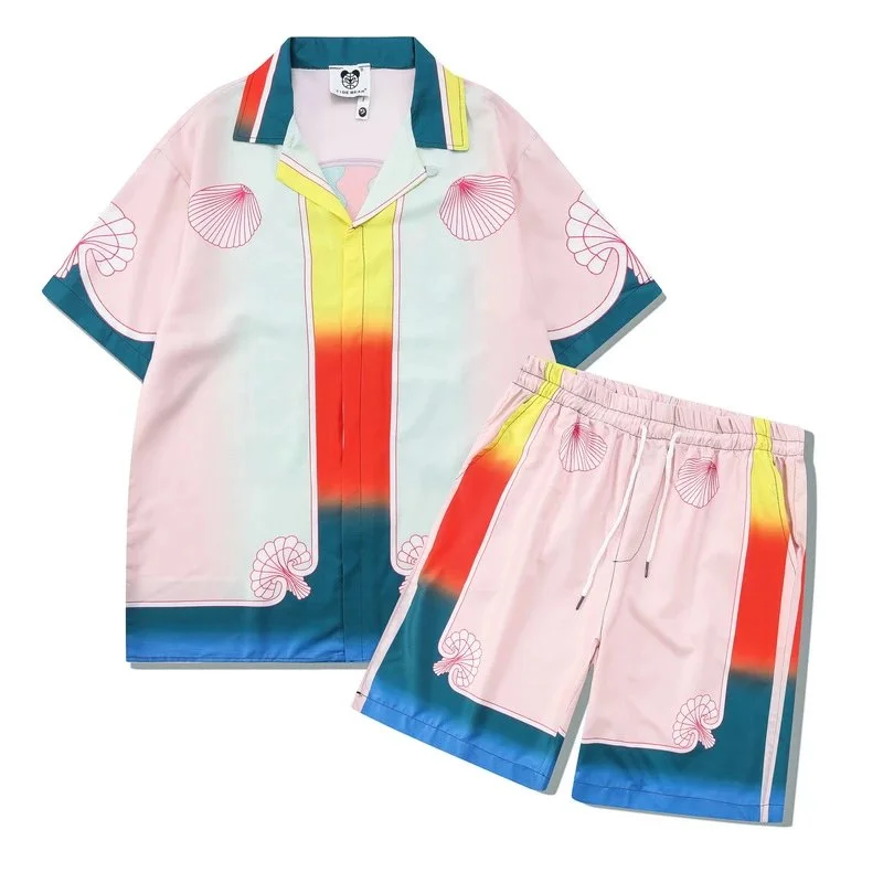 Colorful Shell Print Shorts Set 23粉橙黄