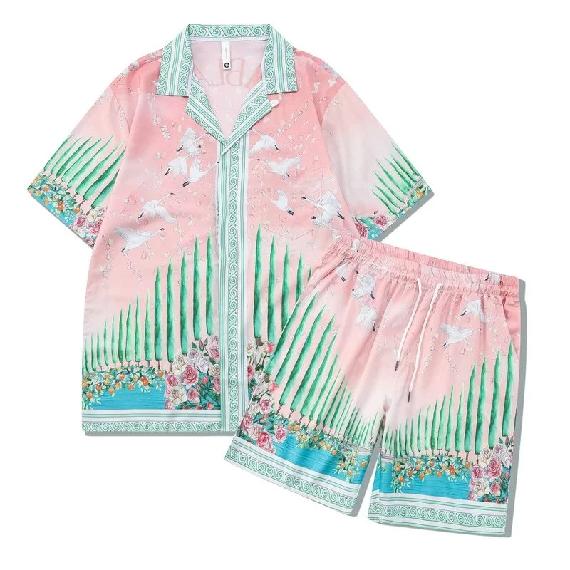 25粉绿 Crane & Floral Co-ord Set Casual