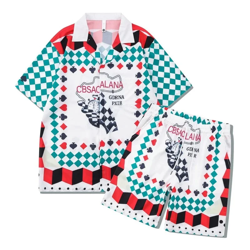 Casual 39牌型图案 Printed Set Shorts & Shirt