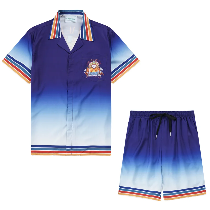 Casual-Inspired Gradient Shorts Set Blue/White