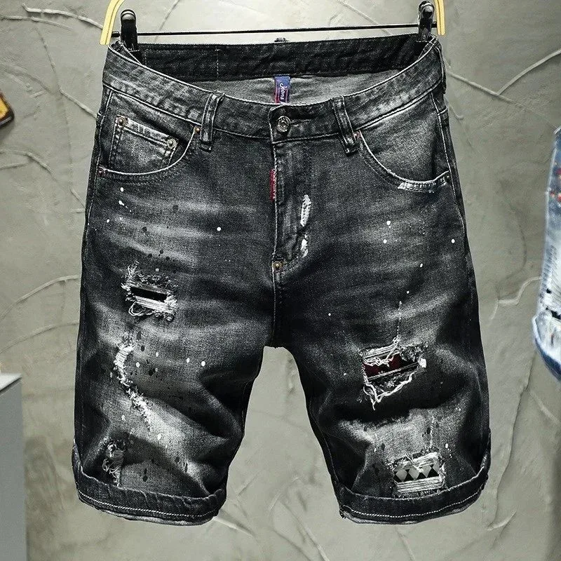 Distressed Black Denim Shorts