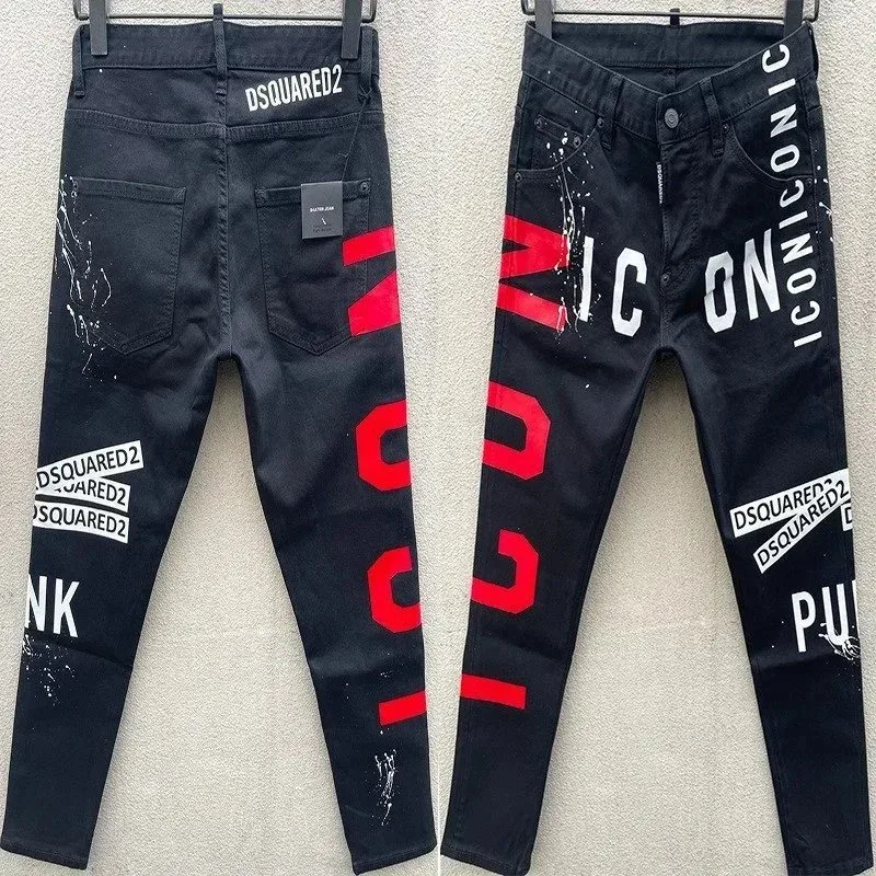 DSQUARED2 Iconic Red Print Jeans Black