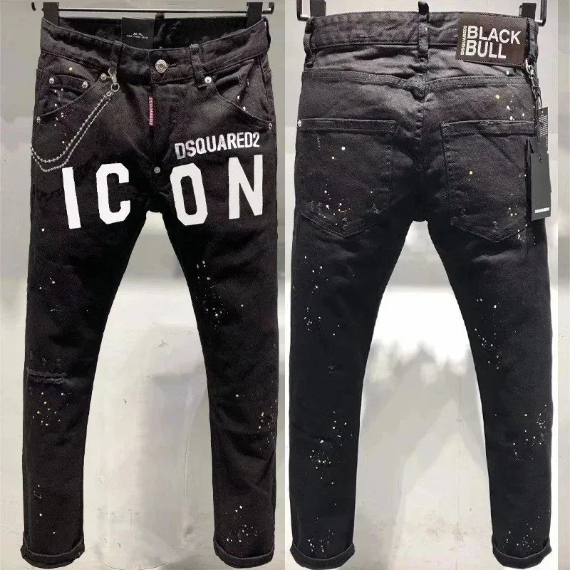 DSQUARED2 ICON Black Paint Splatter Jeans