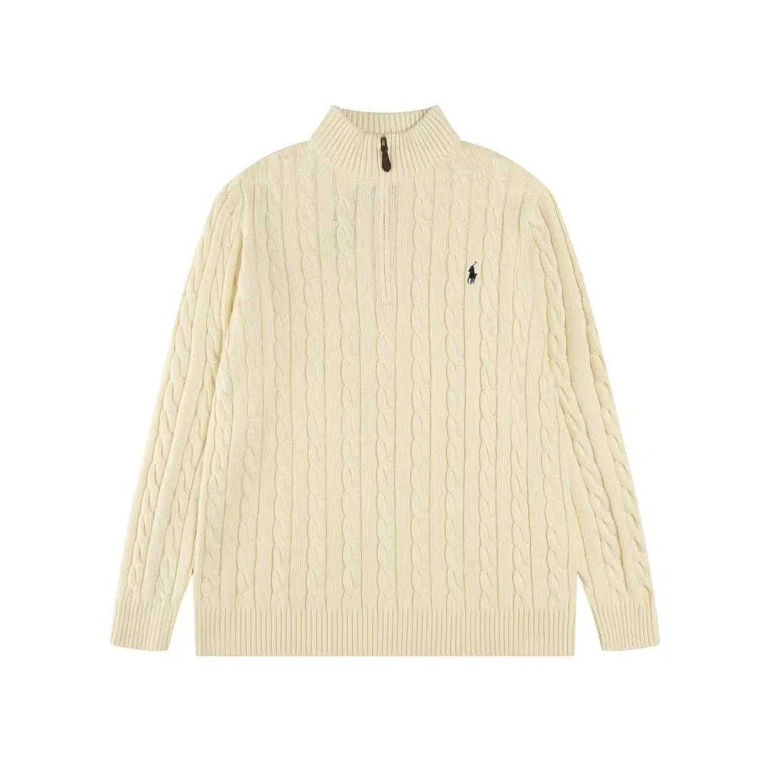 Polo Ralph Lauren Big Pony Cable Knit Half-Zip Sweater Cream
