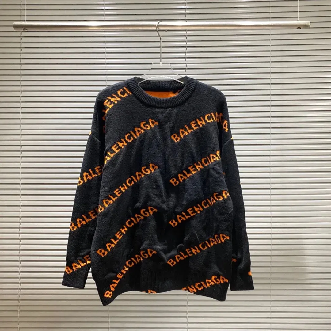 Balenciaga All-Over Logo Knit Sweater Black/Orange