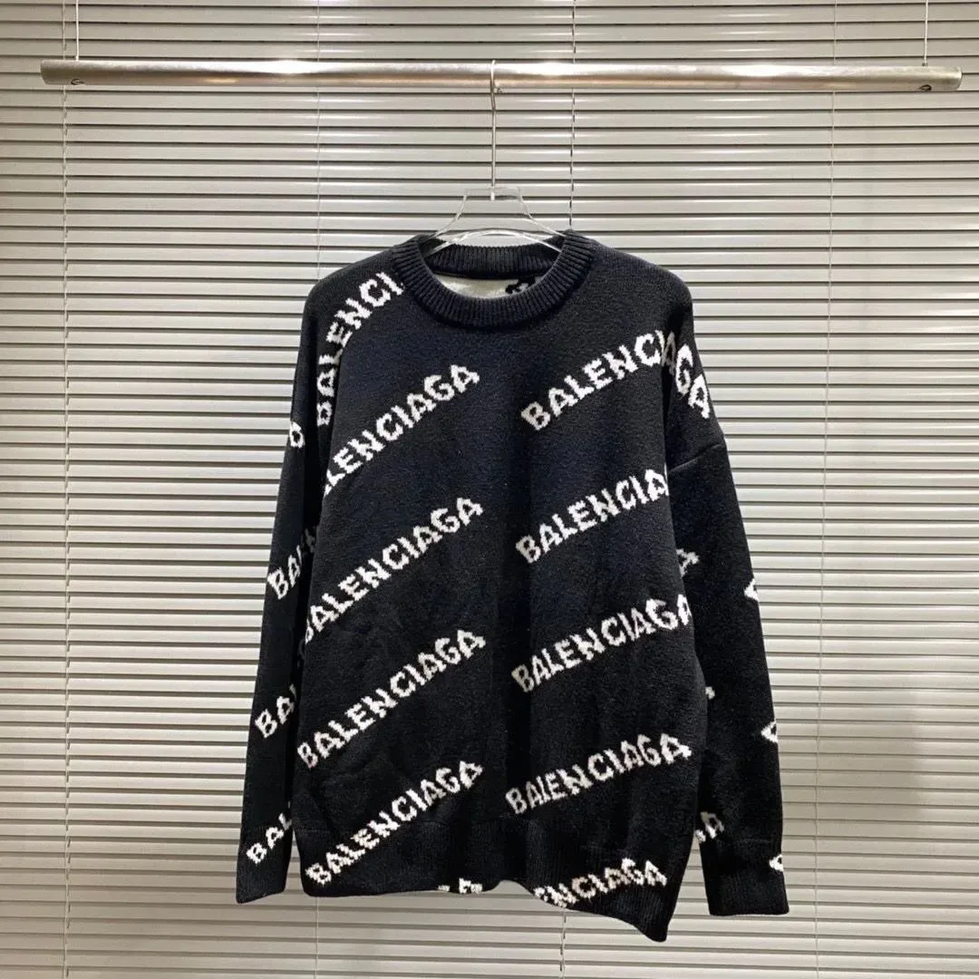 Balenciaga All-Over Logo Knit Sweater Black