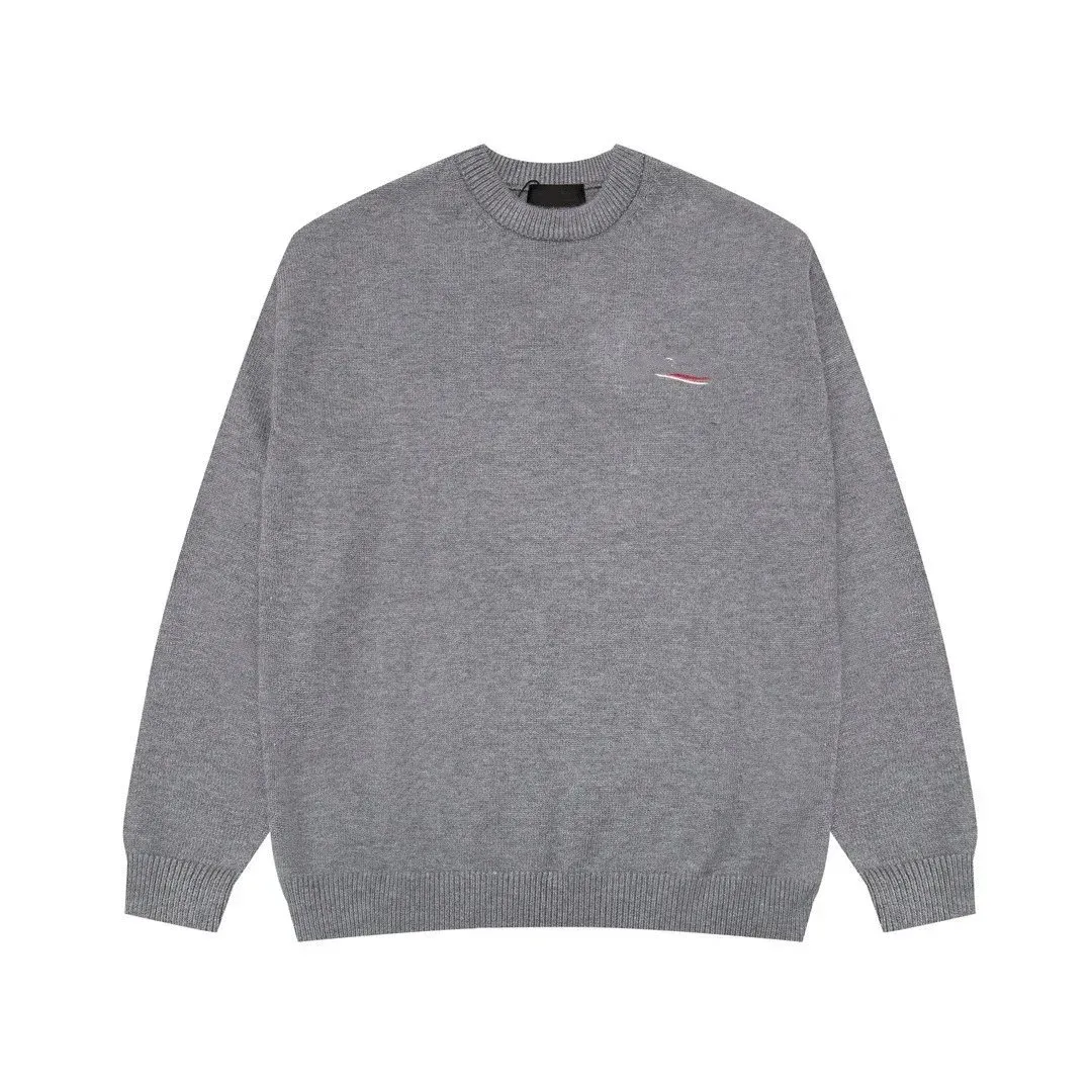 Unisex Grey Solid Crewneck Sweater with Embroidered Detail