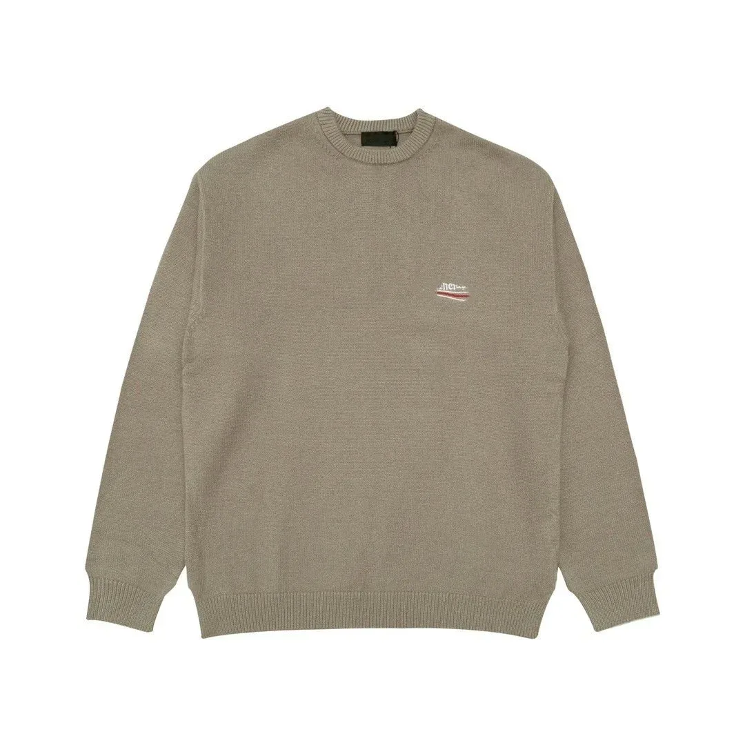 Neutral Beige Crewneck Sweater with Embroidered Logo