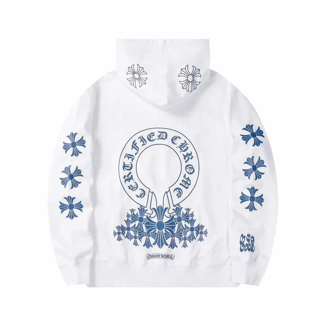 Chrome Hearts Certified White Hoodie with Blue Floral Print