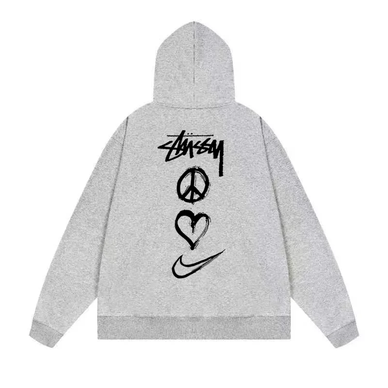 Stussy Peace Love Nike Hoodie Grey