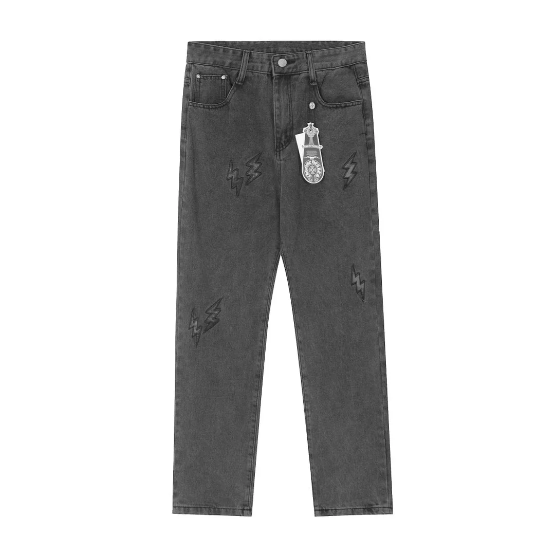 Unisex Lightning Bolt Embroidered Jeans