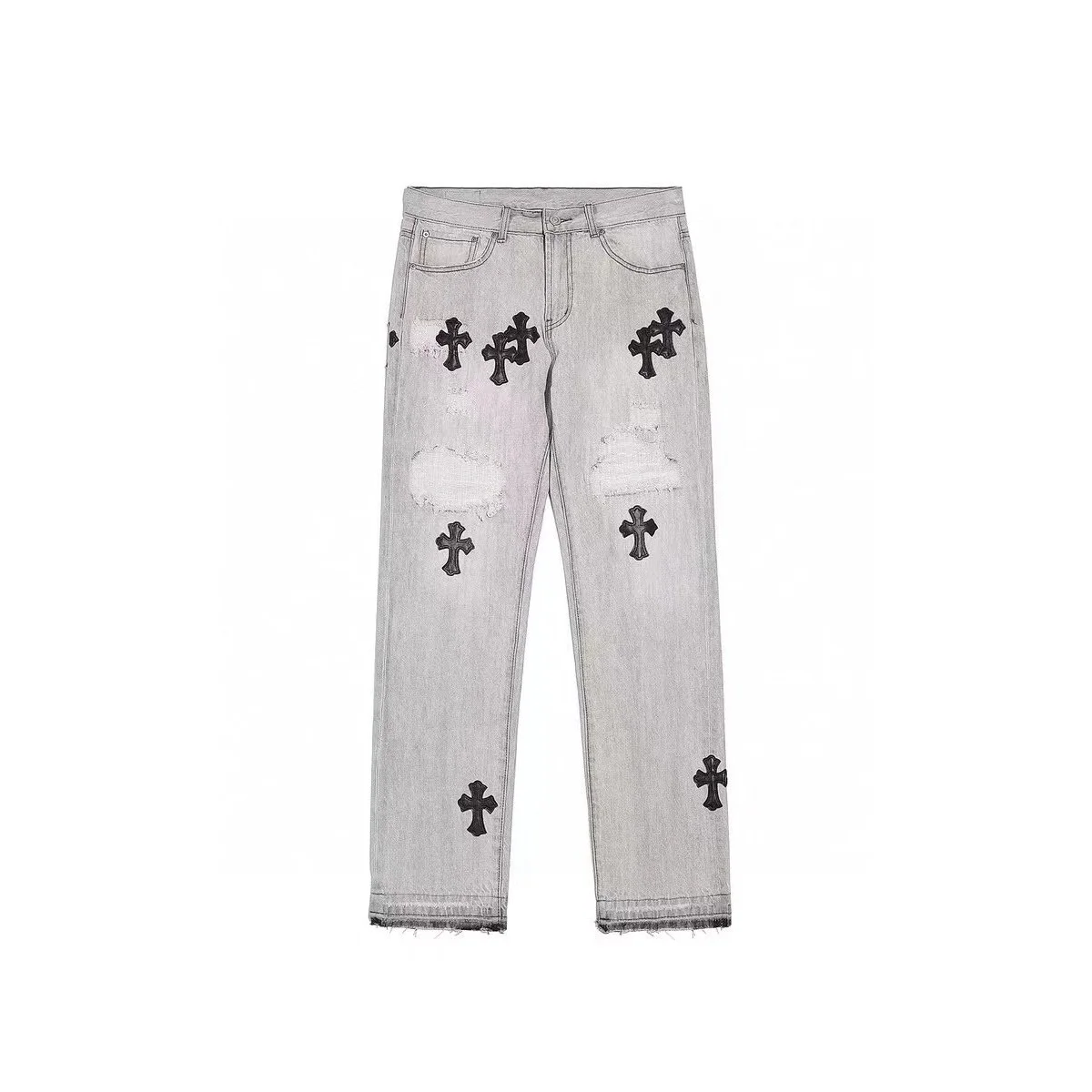 Chrome Hearts Cross Embroidered Distressed Jeans