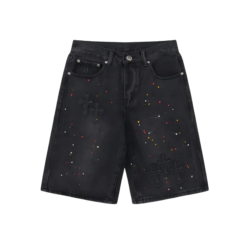 Chrome Hearts Cross Painted Denim Shorts Black