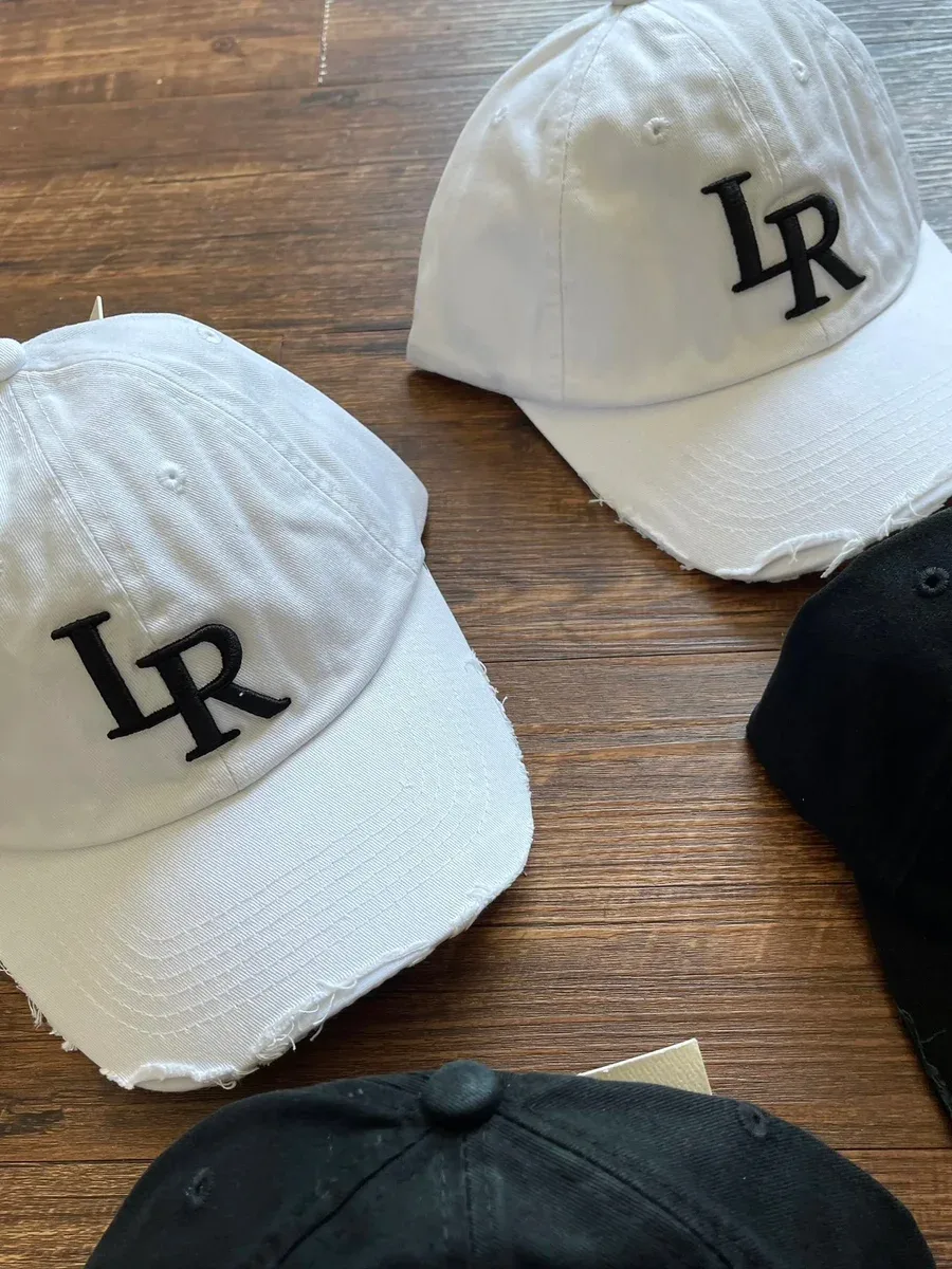 LR Logo Distressed Baseball Cap White