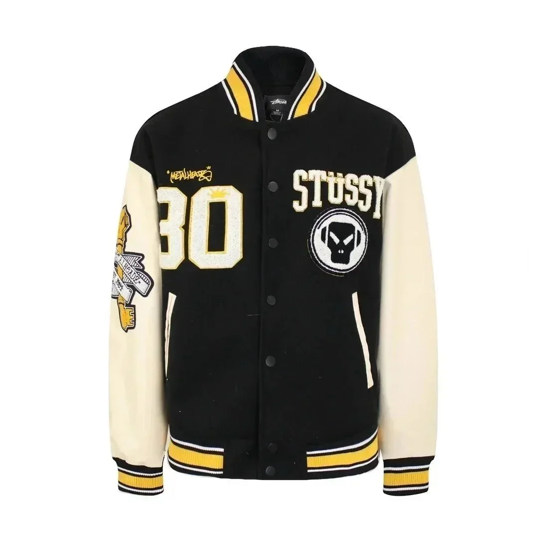 Stüssy Black & Cream Letterman Jacket