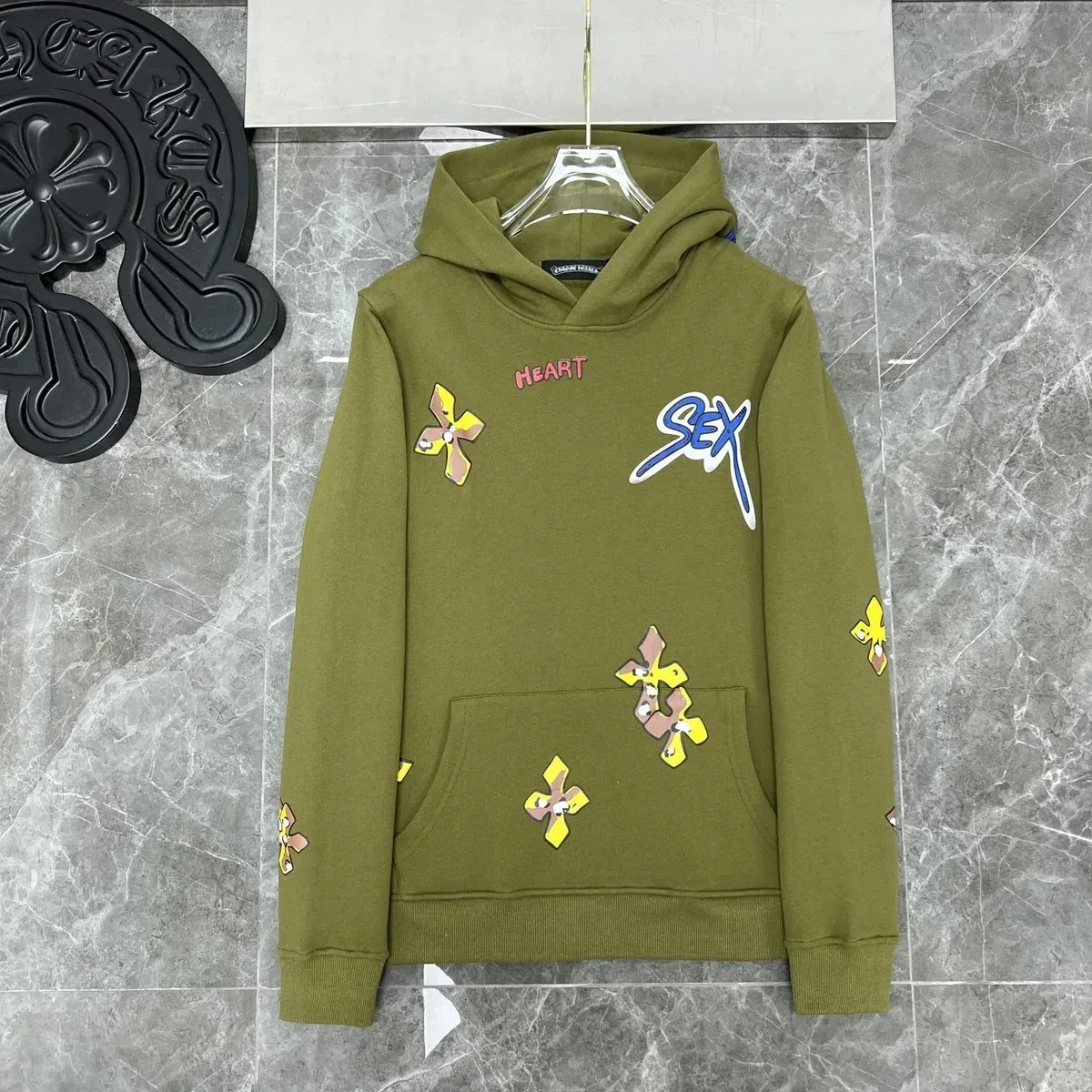 Chrome Hearts 'Sex' Hoodie Olive Green Sweatshirt