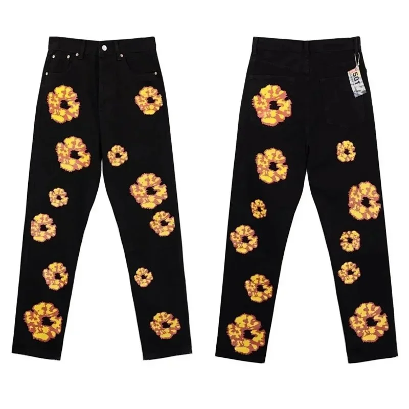 Black Floral Print Jeans