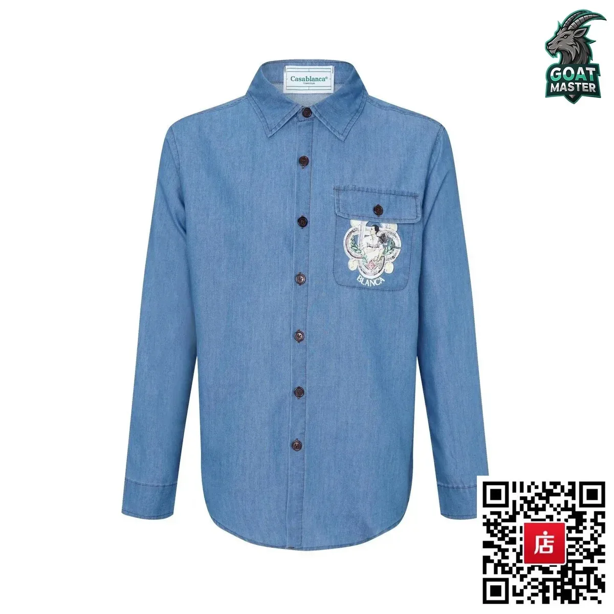 Casablanca Blue Denim Shirt with Embroidered Patch