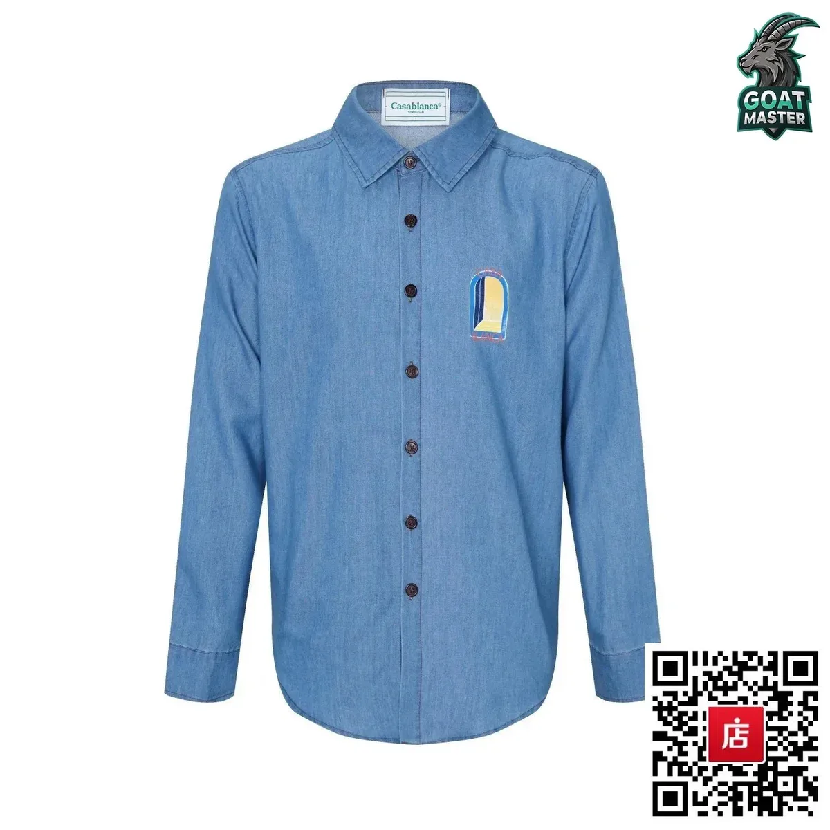 Casablanca Blue Denim Shirt with Embroidered Patch