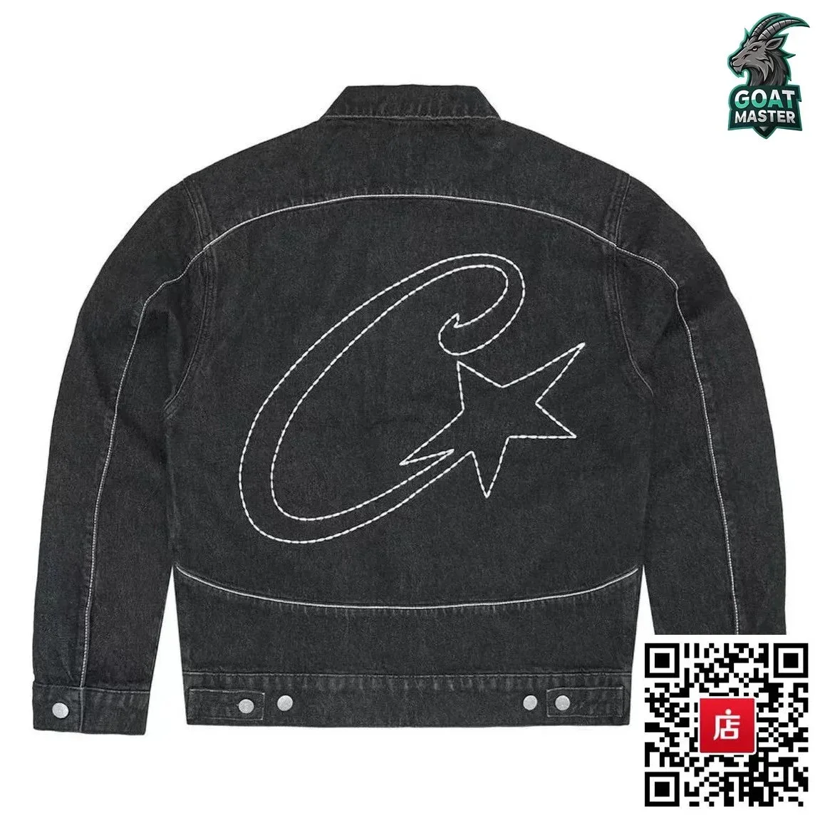 Black Denim Jacket with Embroidered Star Design