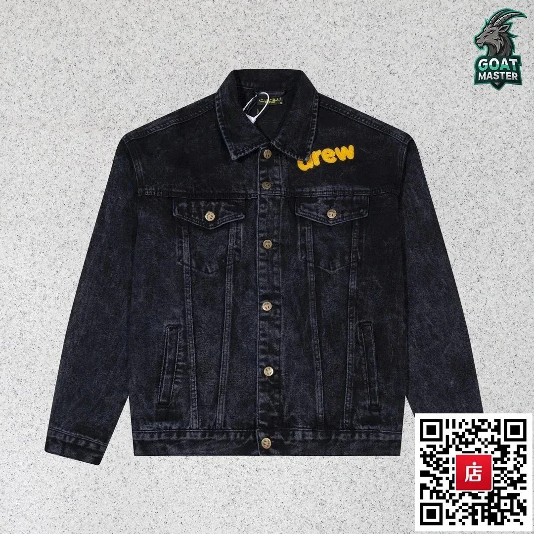 Drew Black Denim Jacket with Yellow Embroidery