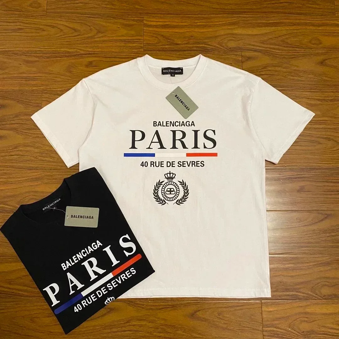 Balenciaga Paris White Blue Red Logo T-Shirt