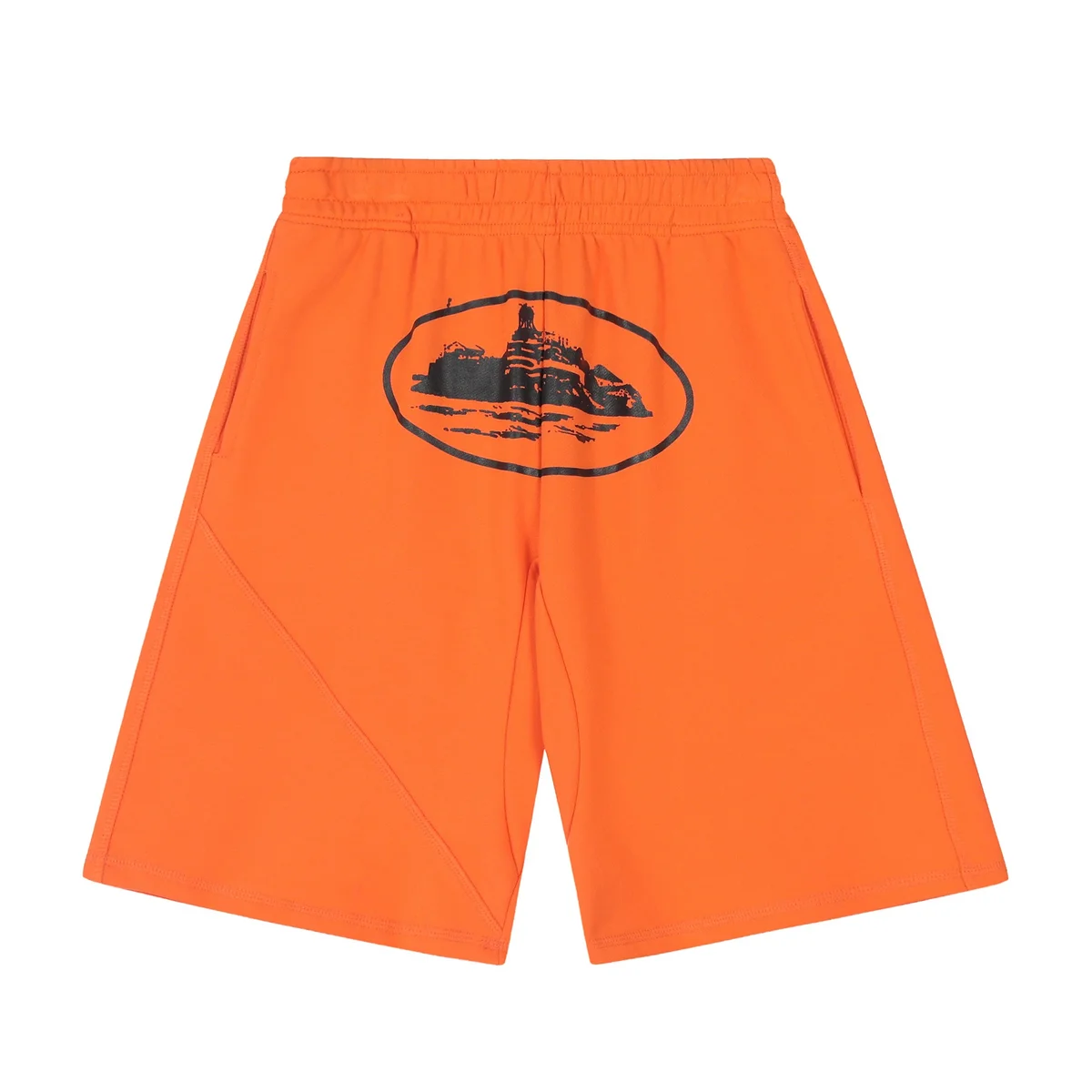 Orange Solid Graphic Shorts
