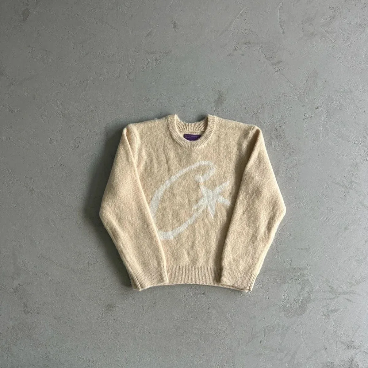Cream Solid Logo Sweater