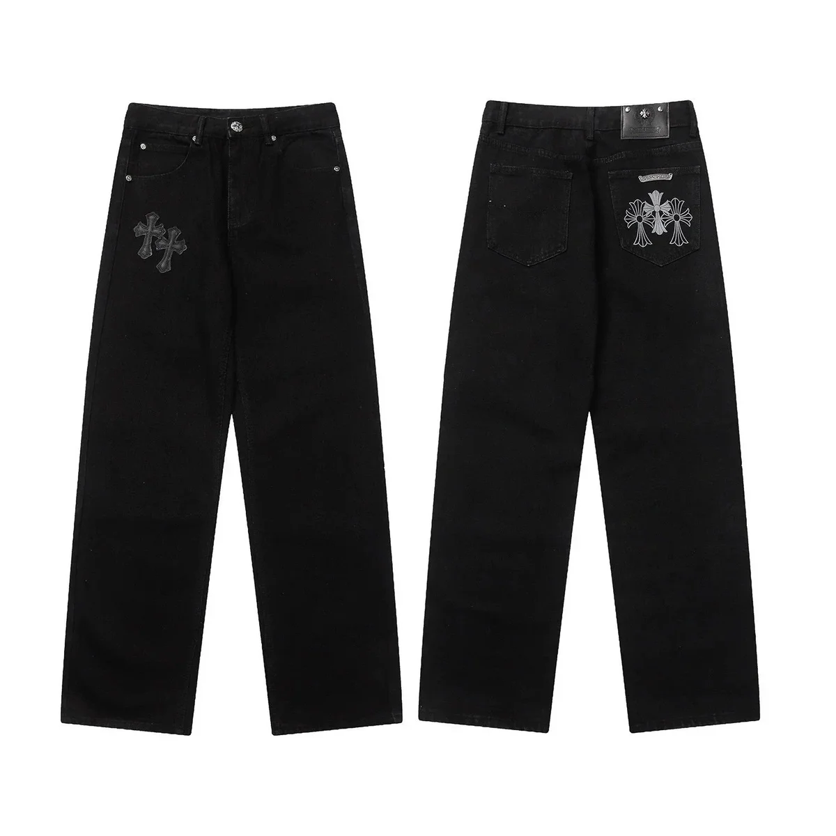 Chrome Hearts Black Cross Embroidered Jeans