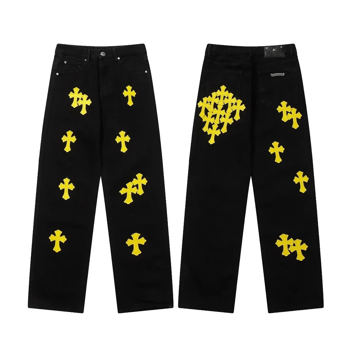 Chrome Hearts CH Cross Black Jeans with Yellow Crosses