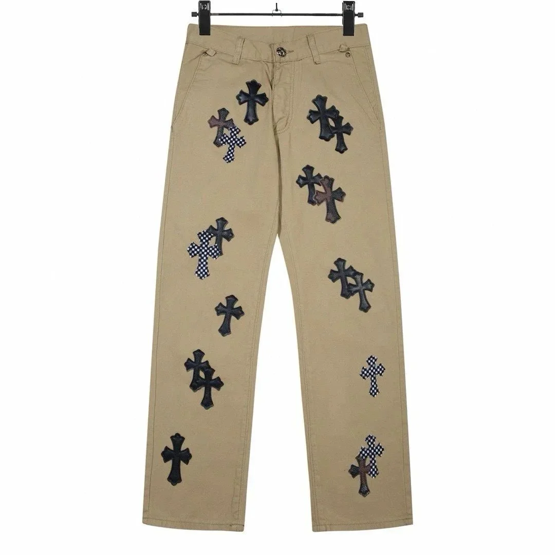Chrome Hearts CH Cross Beige Appliqué Trousers
