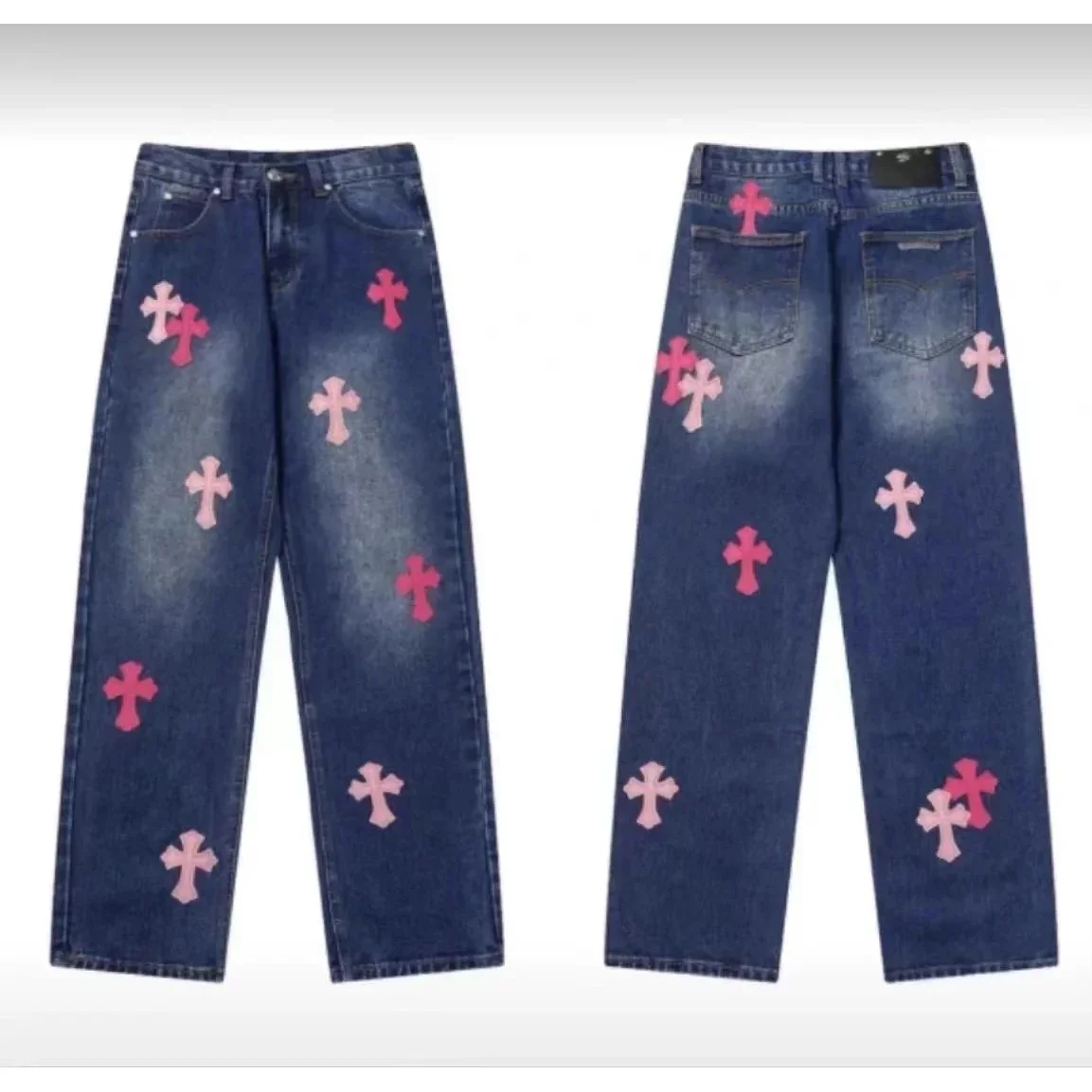 Chrome Hearts Cross Denim Jeans Pink/Blue