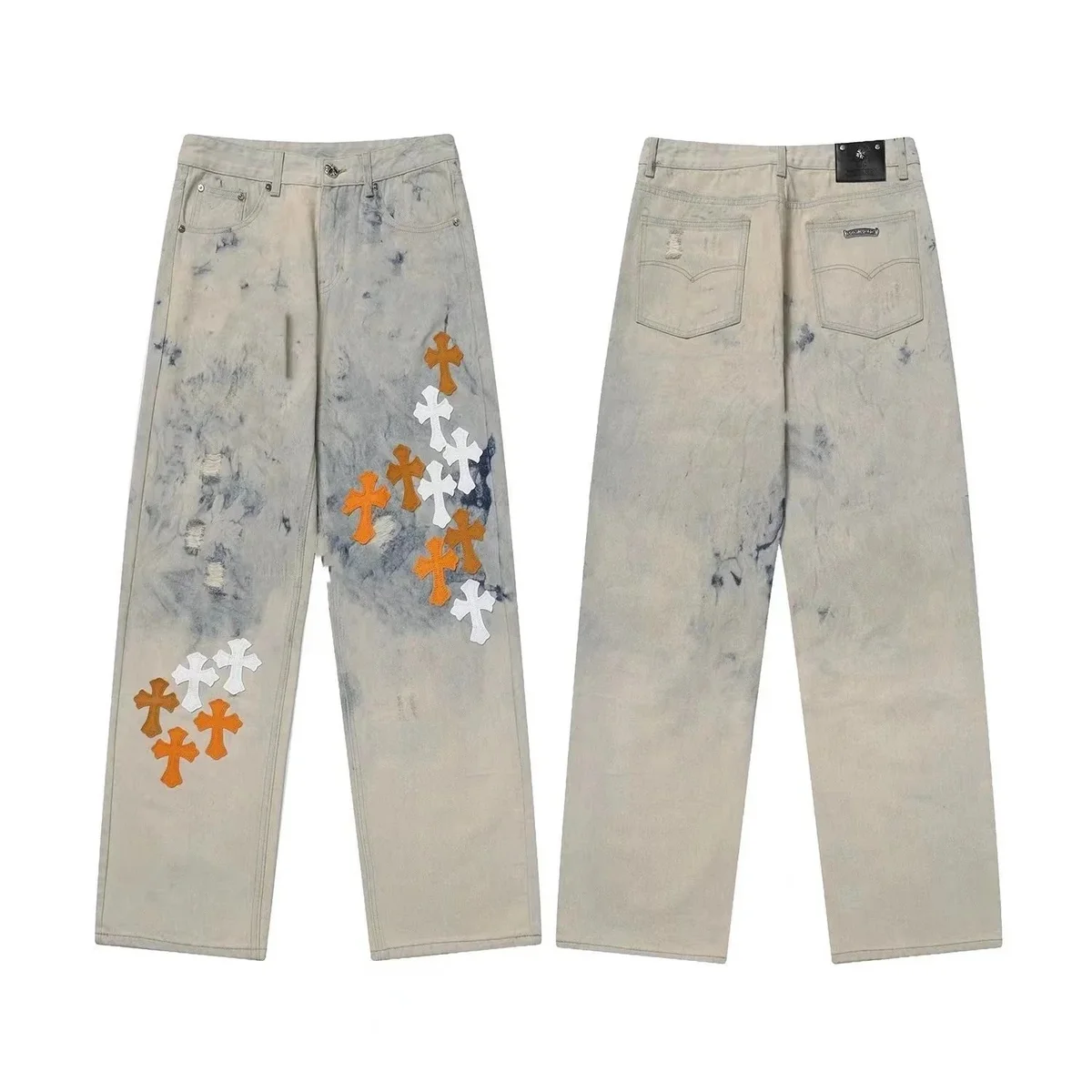 Chrome Hearts Cross Denim Jeans Beige