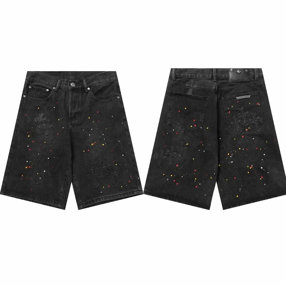 Chrome Hearts Cross Painted Denim Shorts Black
