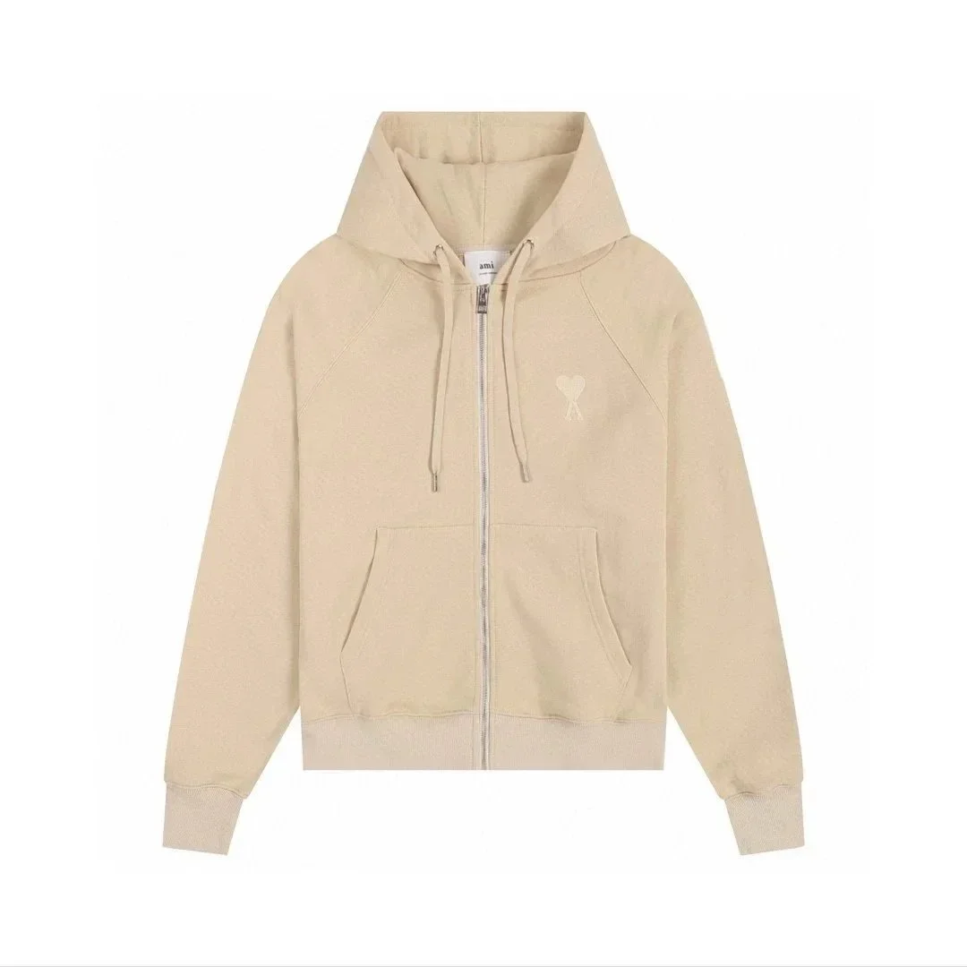 Ami Beige Heart Zip-Up Hoodie