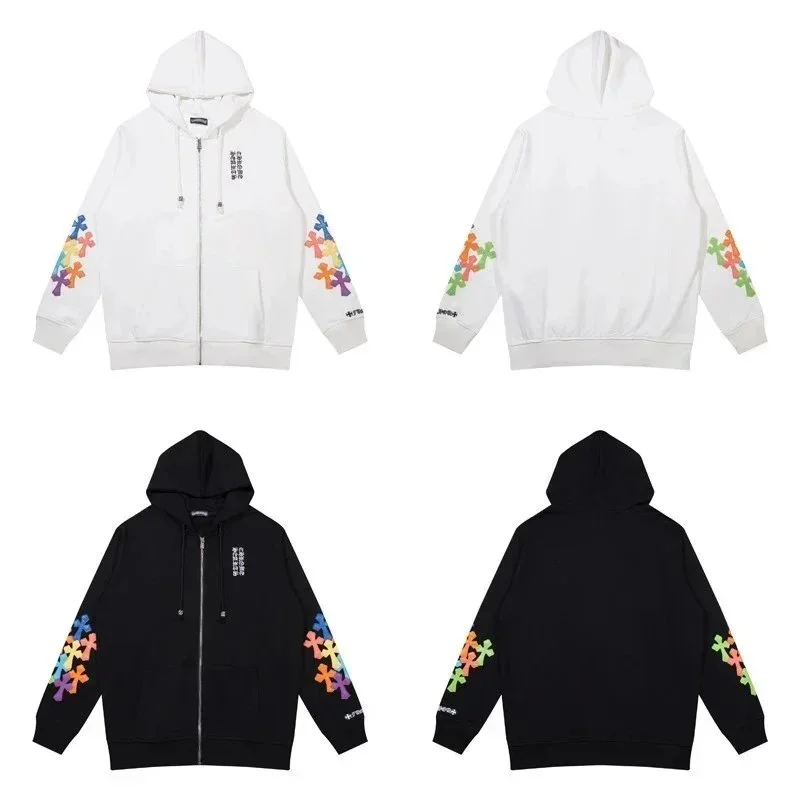 Chrome Hearts CH Cross Zip-Up Hoodie Black/White