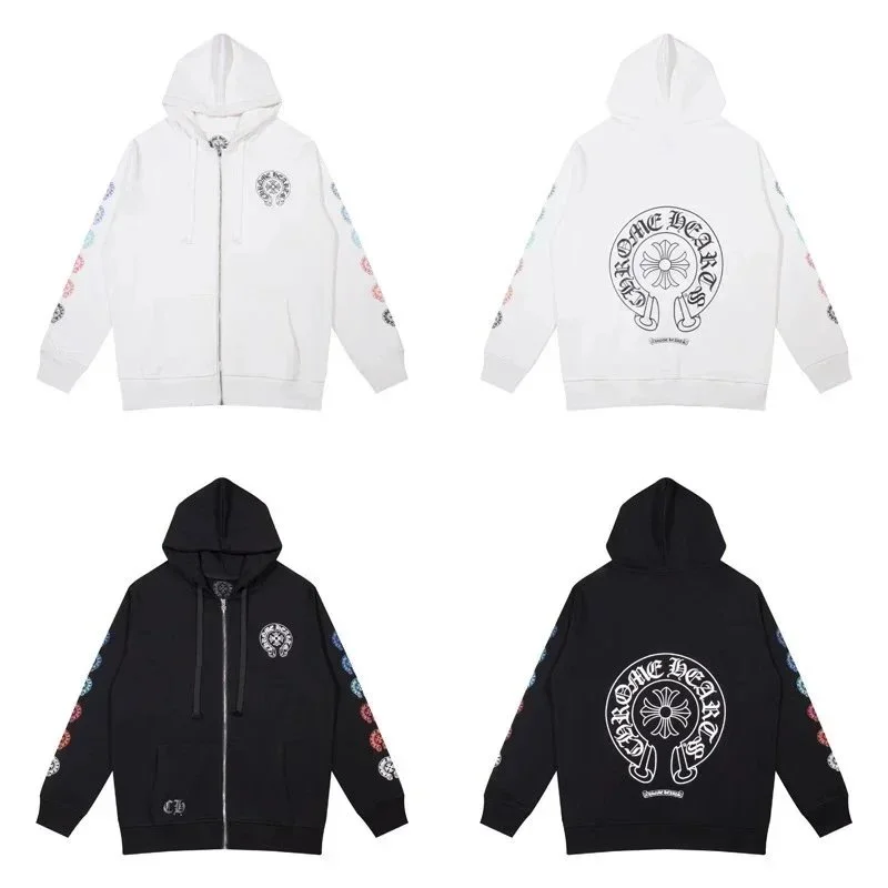 Chrome Hearts CH Cross Zip-Up Hoodie Black/White