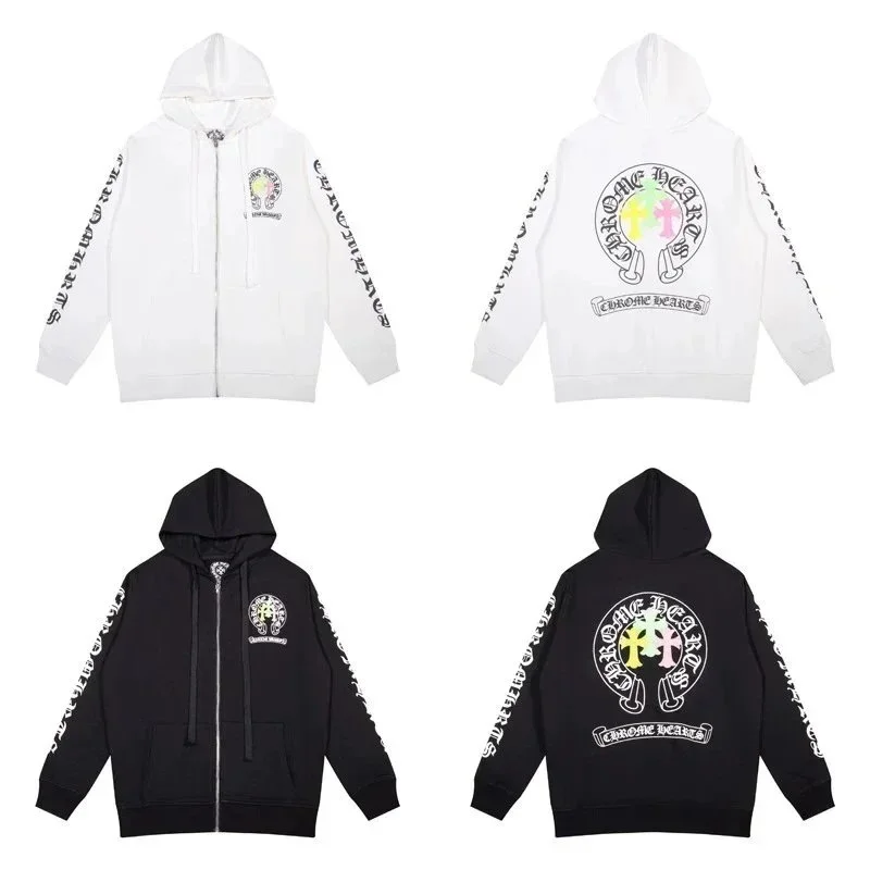 Chrome Hearts CH Cross Zip-Up Hoodie White/Black