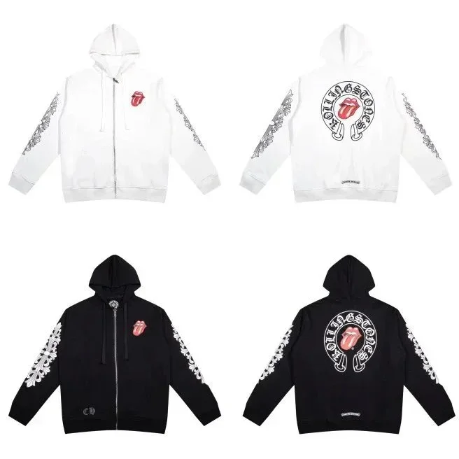 Chrome Hearts Rolling Stones Zip-Up Hoodie White/Black