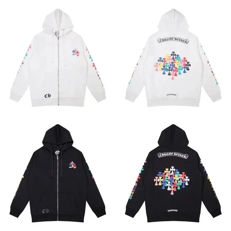 Chrome Hearts CH Cross Zip-Up Hoodie White/Black