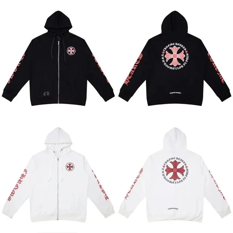 Chrome Hearts Cross Zip-Up Hoodie Black/White