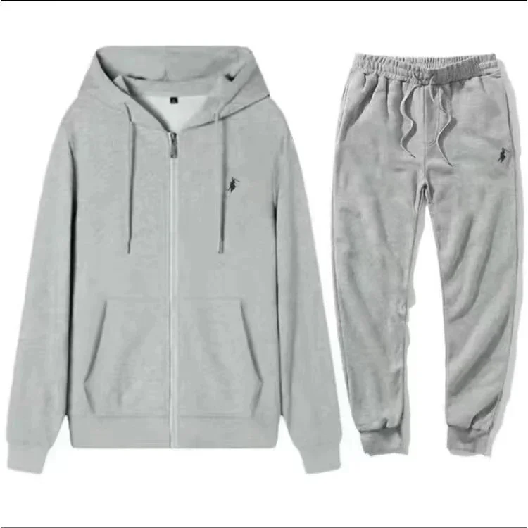 Gray Zip-Up Tracksuit Set with Black Logo